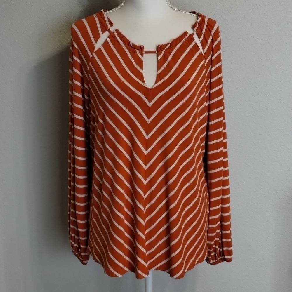 Chico's blouse peasant size 8 orange and ivory white striped Top medium chicos